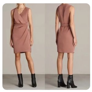 All Saints Anika Wrap Dress V Neck, US Size 4 Ash Pink Dusty Rose